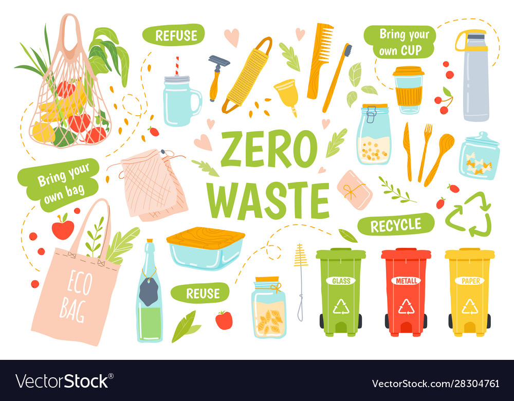Ecology reusables zero waste recycle and Vector Image