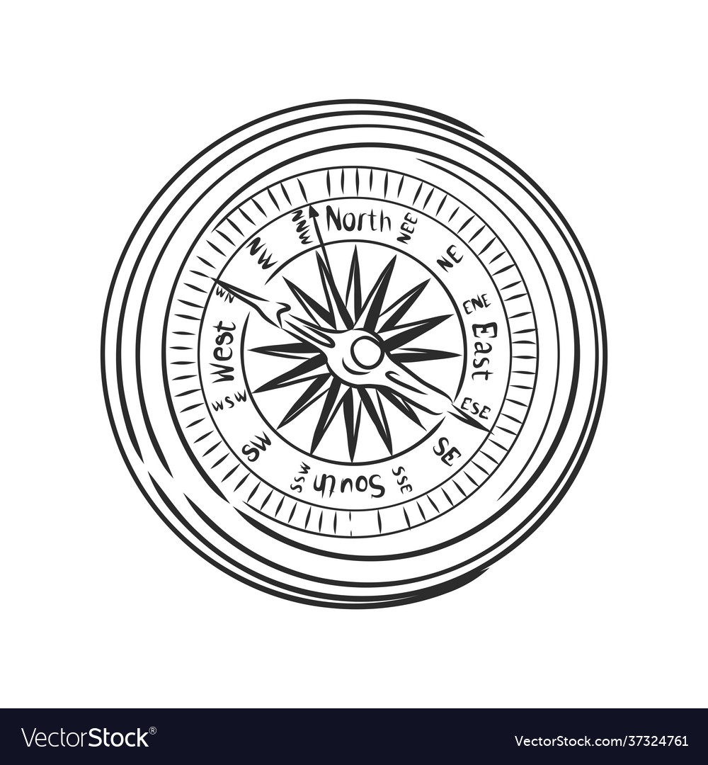 Hand draw compass sketched white isolated Vector Image