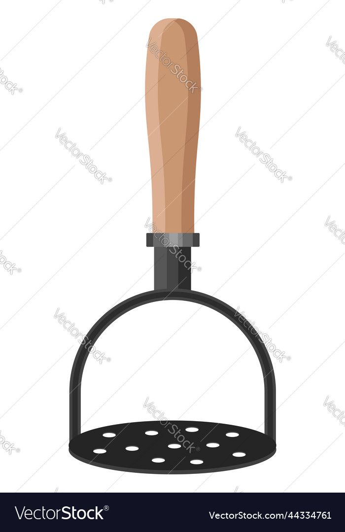 Metallic potato masher on a white background