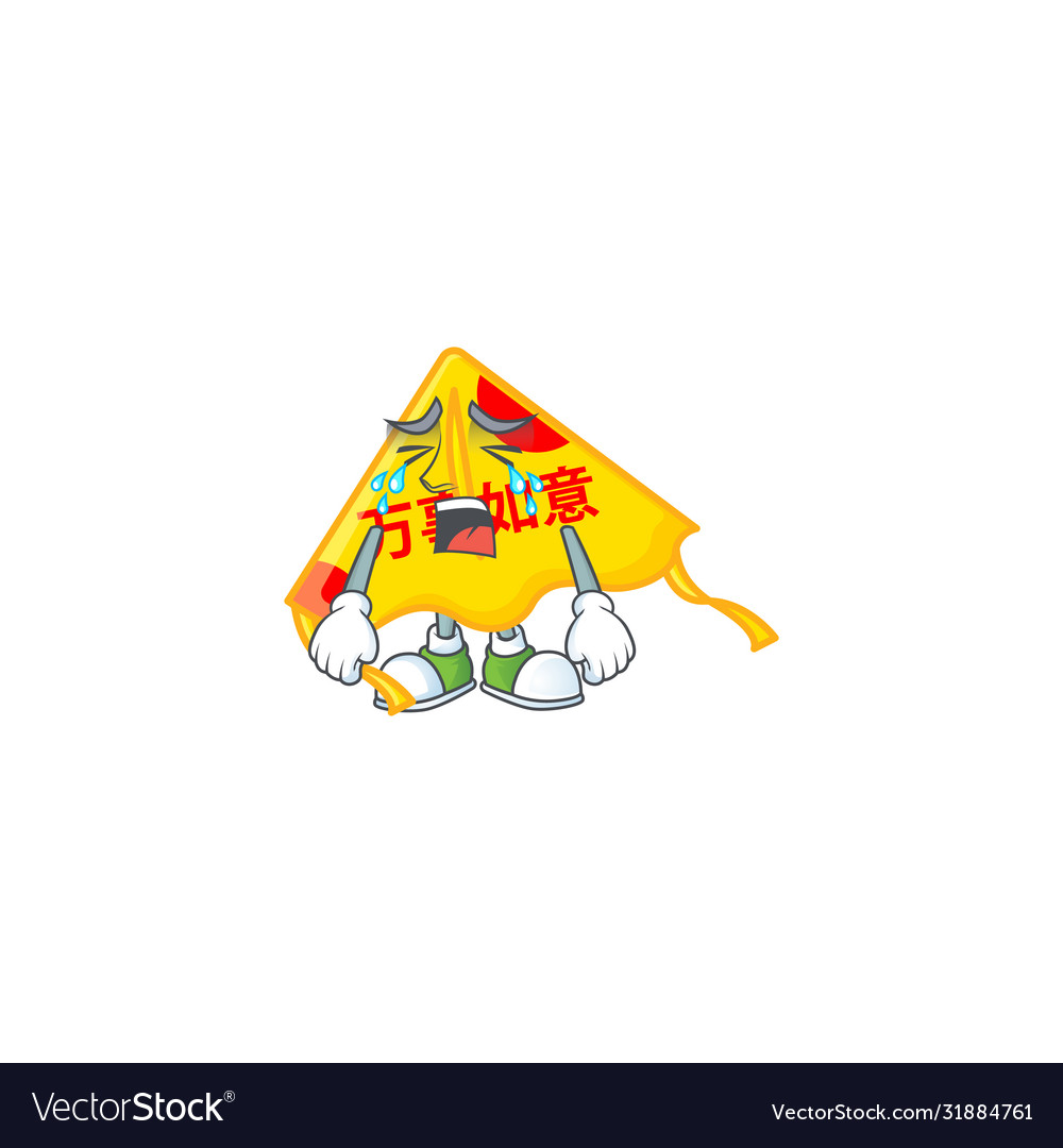 Sad Chinese Gold Kite Cartoon Mascot Style Vector Image