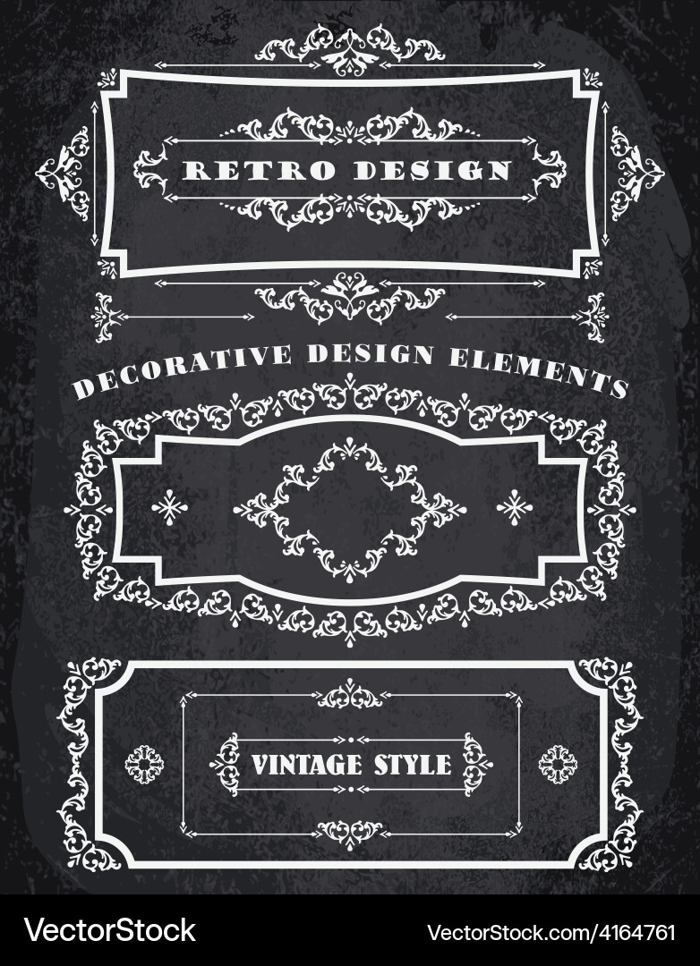 Set of retro vintage frames and borders chalk Vector Image