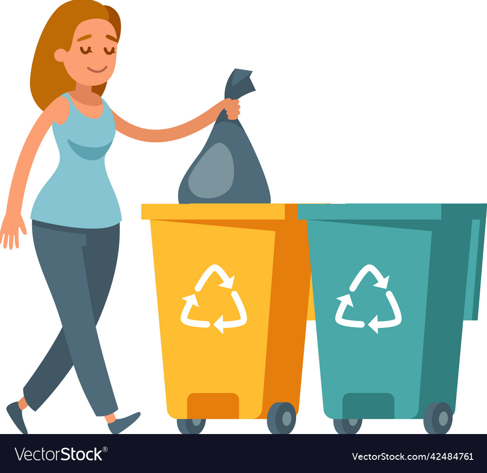 Throwing garbage container composition Royalty Free Vector