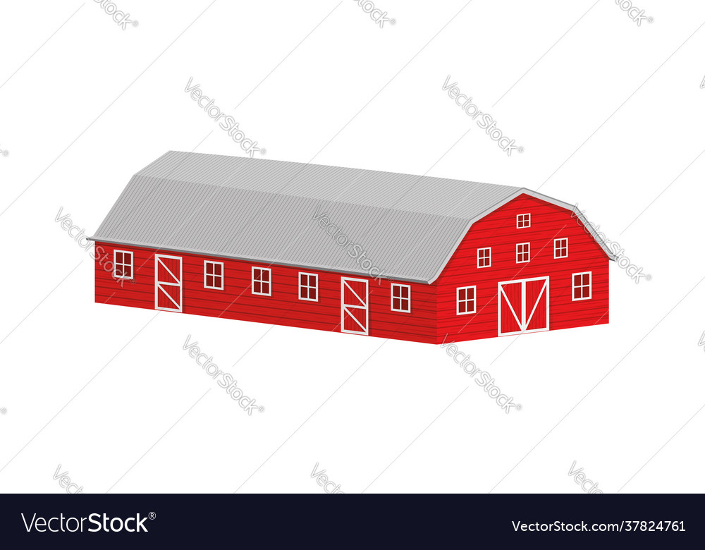 Wooden red barn with steel roof isometric Vector Image