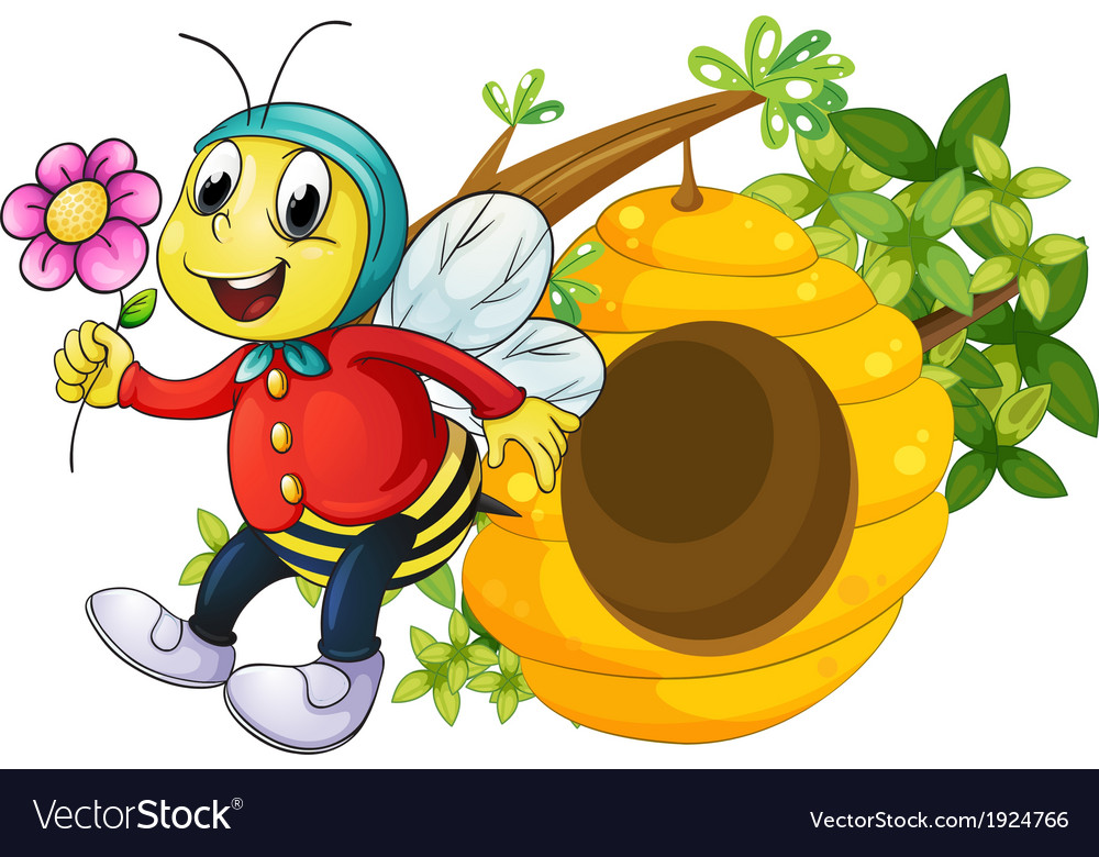 A bee holding a flower Royalty Free Vector Image