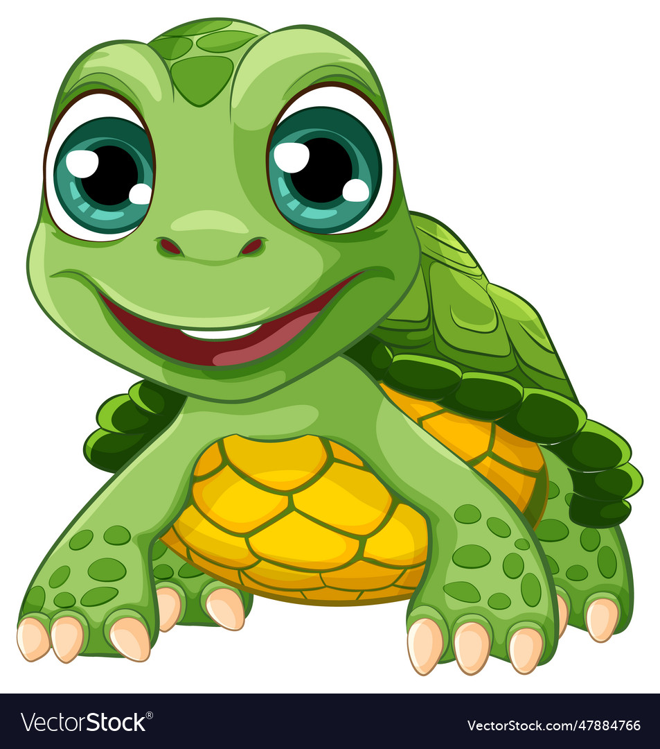 A cartoon of a cute green turtle with a big smile Vector Image