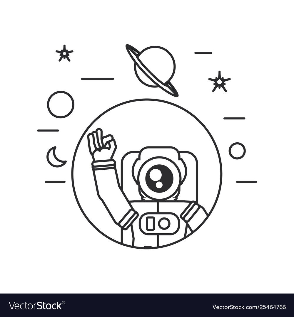 Astronaut suit greeting in frame circular with set