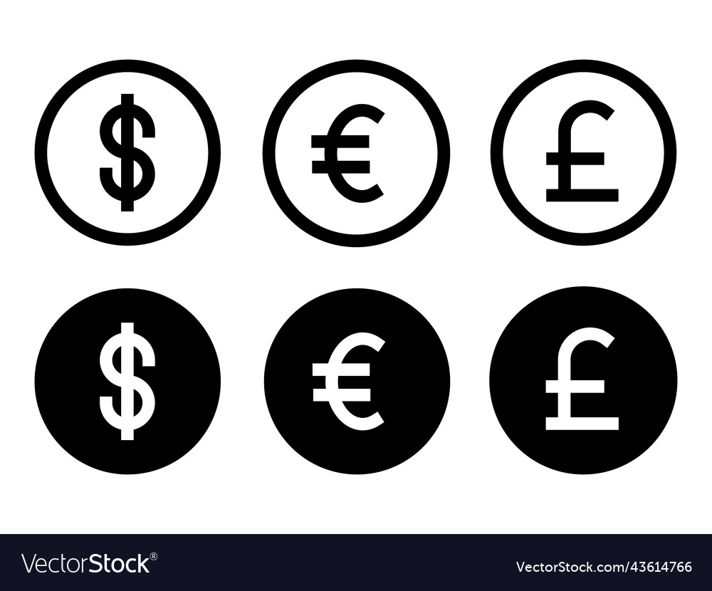 Currency Dollar Euro Pounds In Modern Style Icons Vector Image