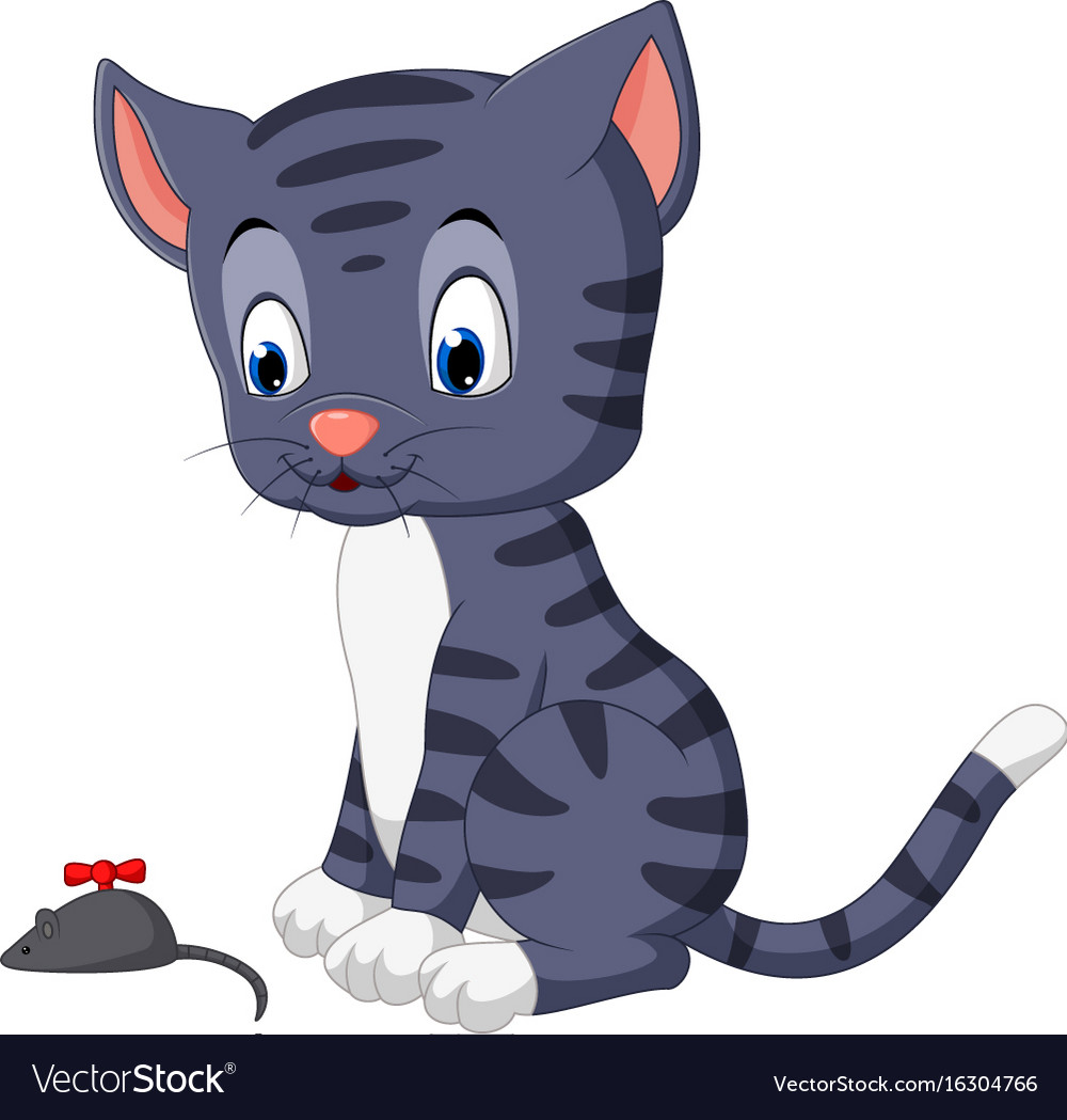 Cute cat cartoon playing mouse Royalty Free Vector Image