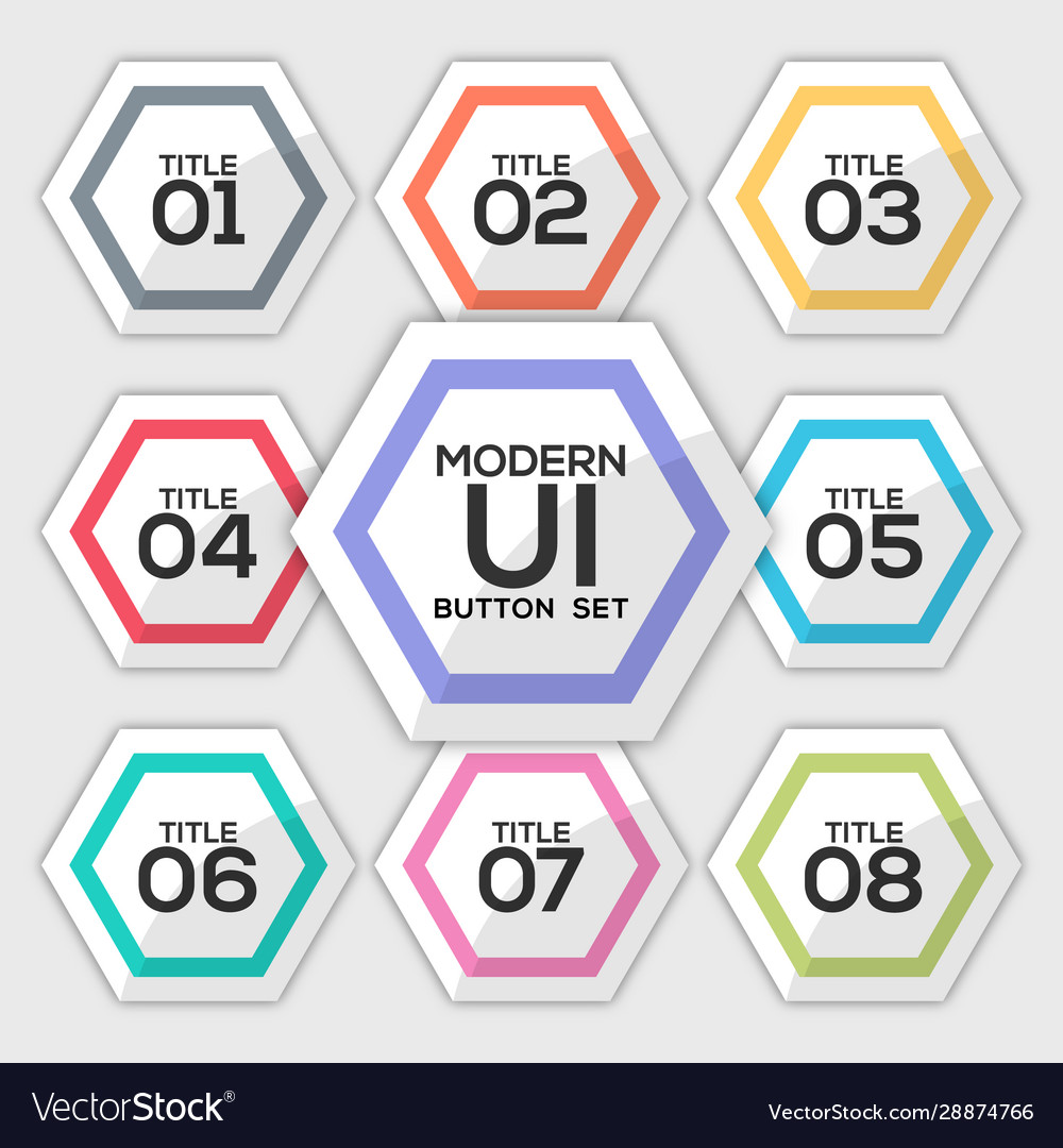 Modern user interface hexagon button set vector image Modern user interface hexagon button set