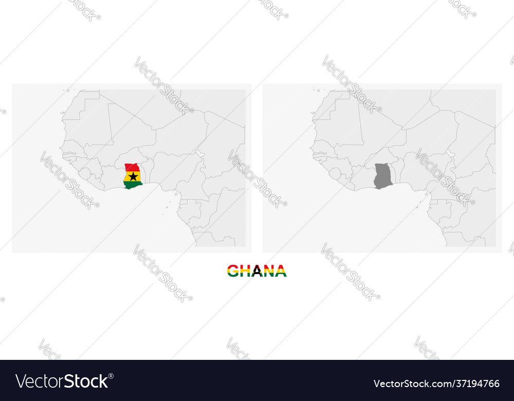 Two versions map ghana with flag