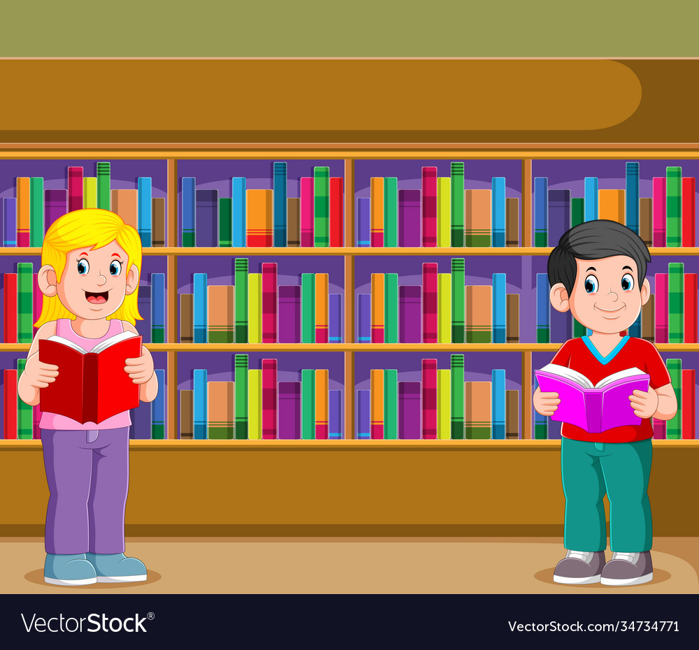 Boy and girl holding reading book