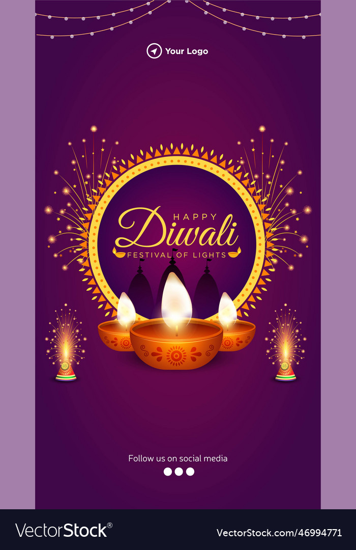 Happy diwali indian festival portrait template Vector Image