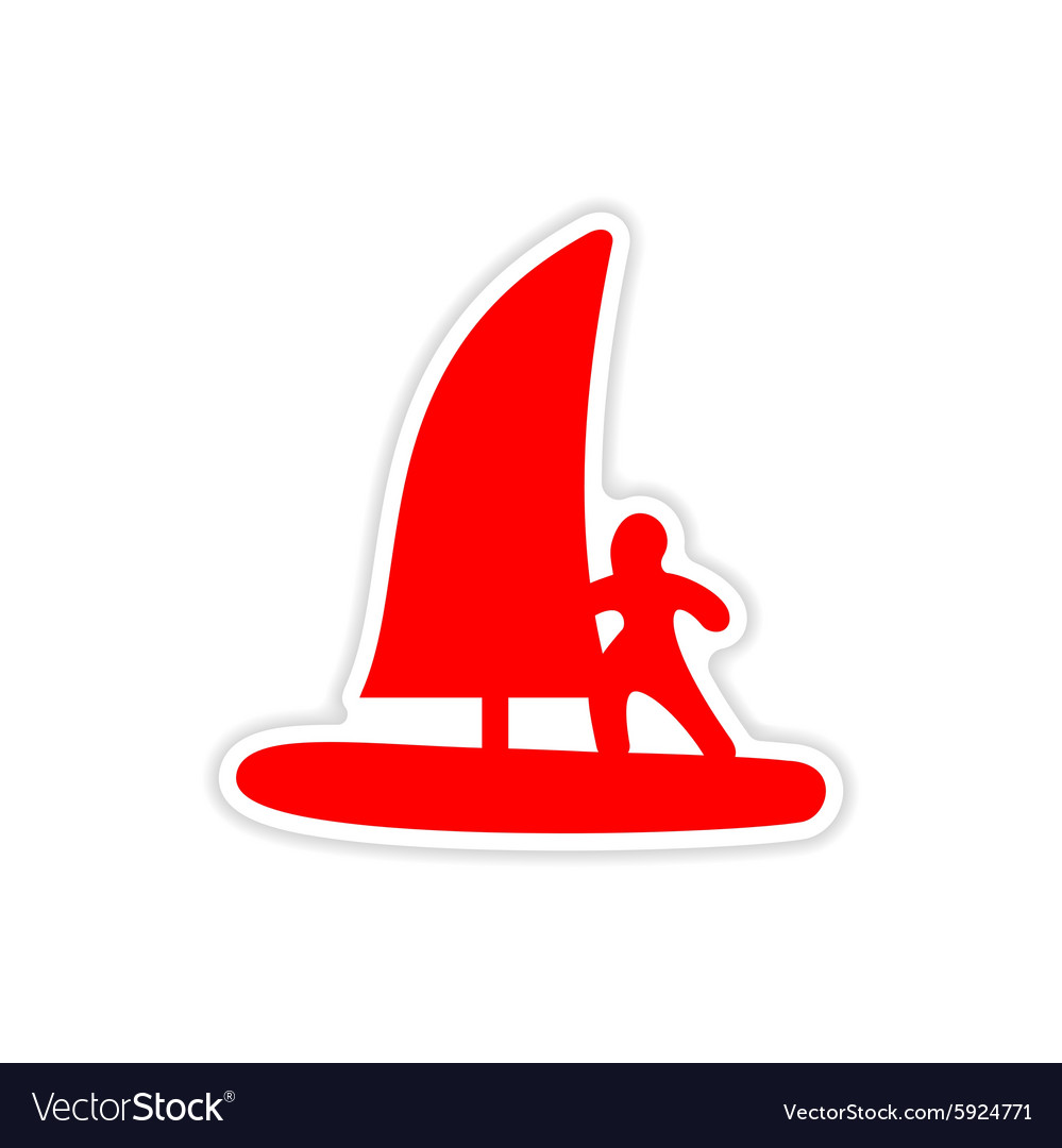 Icon sticker realistic design on paper windsurfing