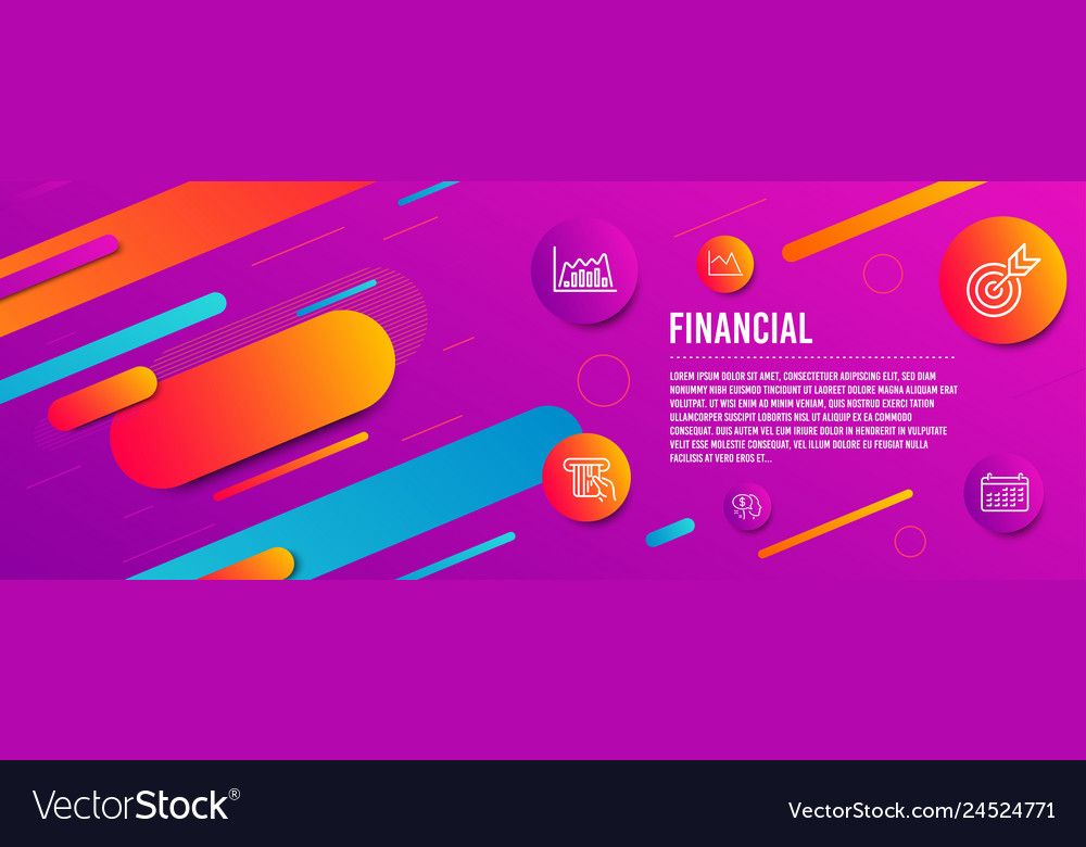 Line chart pay and target icons set credit card