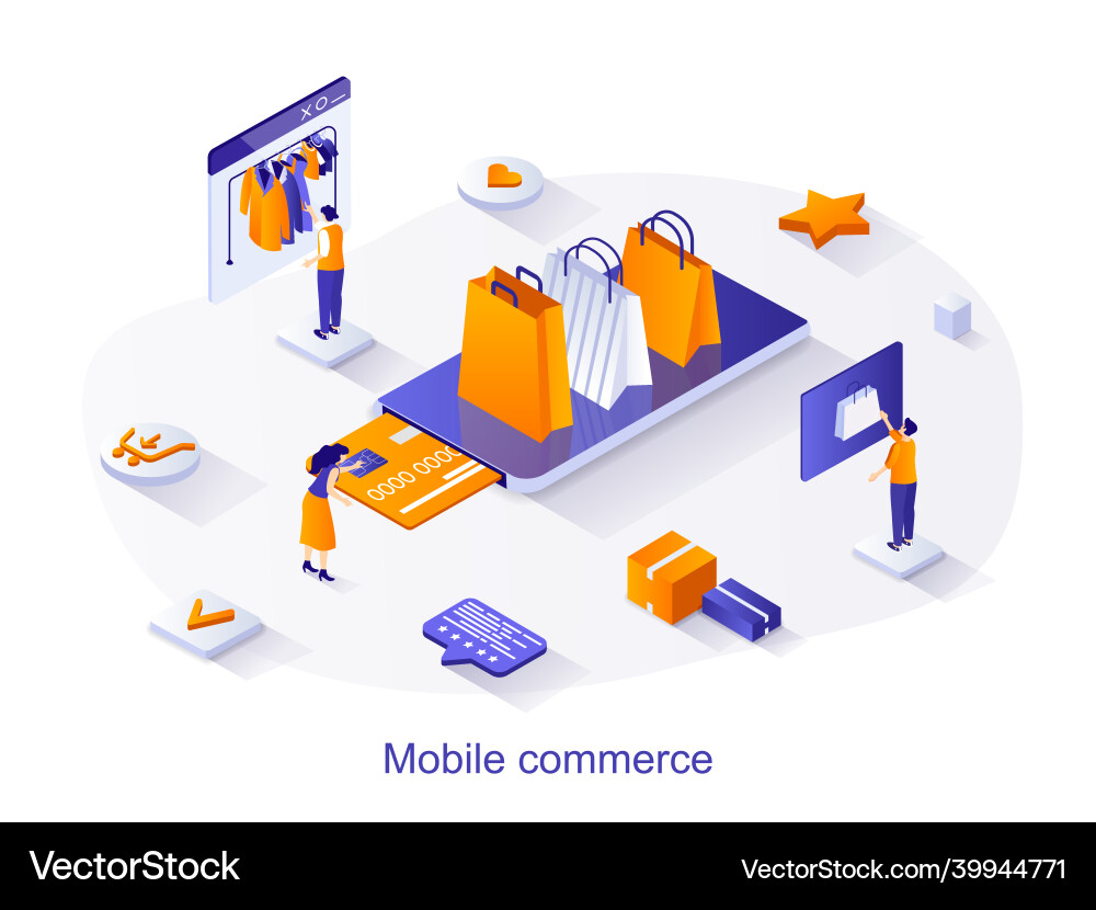 Mobile commerce isometric web concept Royalty Free Vector