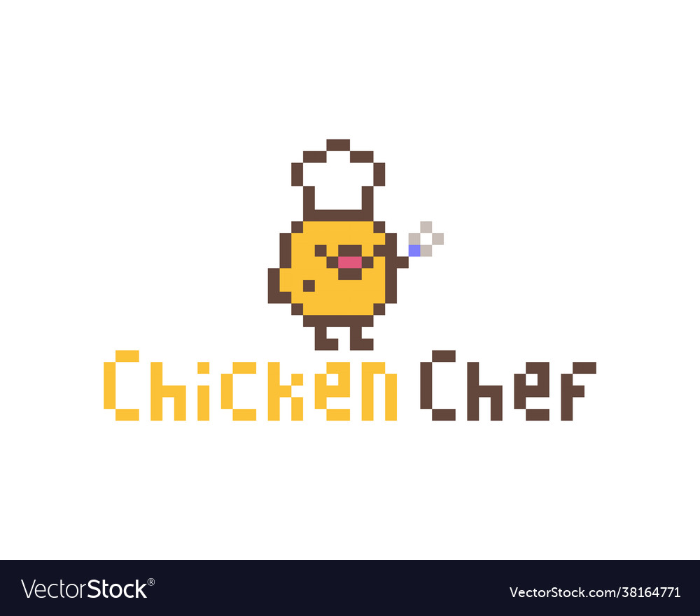 Pixel chicken chef logo for game assets