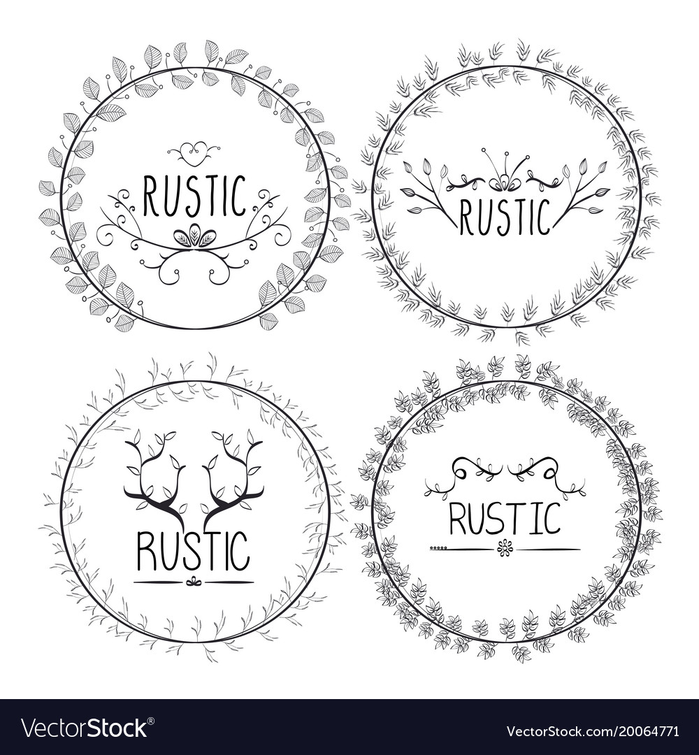 Rustic set wreaths icons