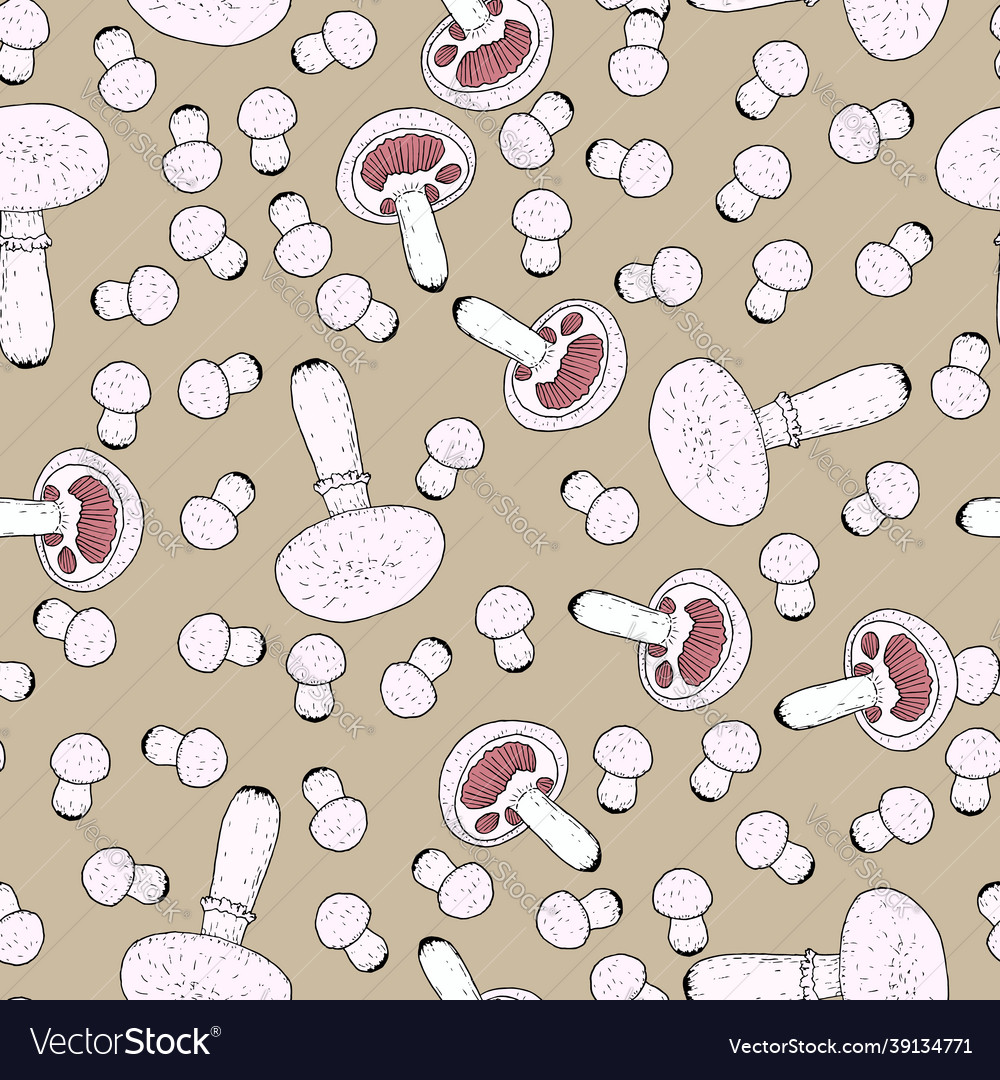 Seamless pattern with meadow or field mushroom vector image Seamless pattern with meadow or field mushroom