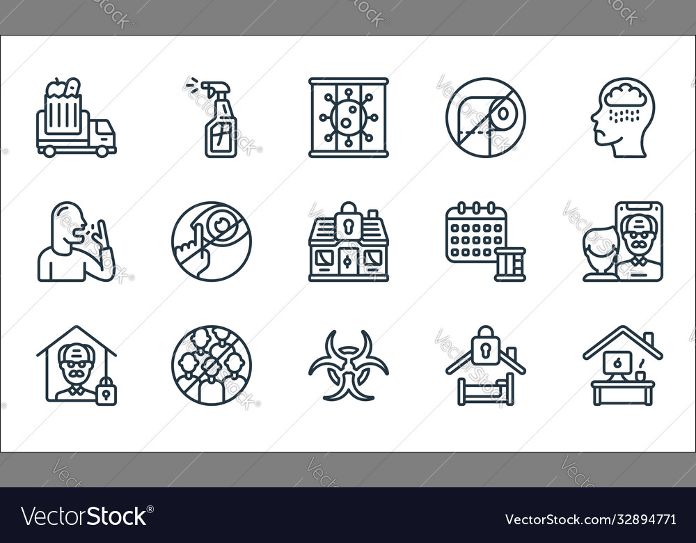 Self isolation line icons linear set quality vector image Self isolation line icons linear set quality