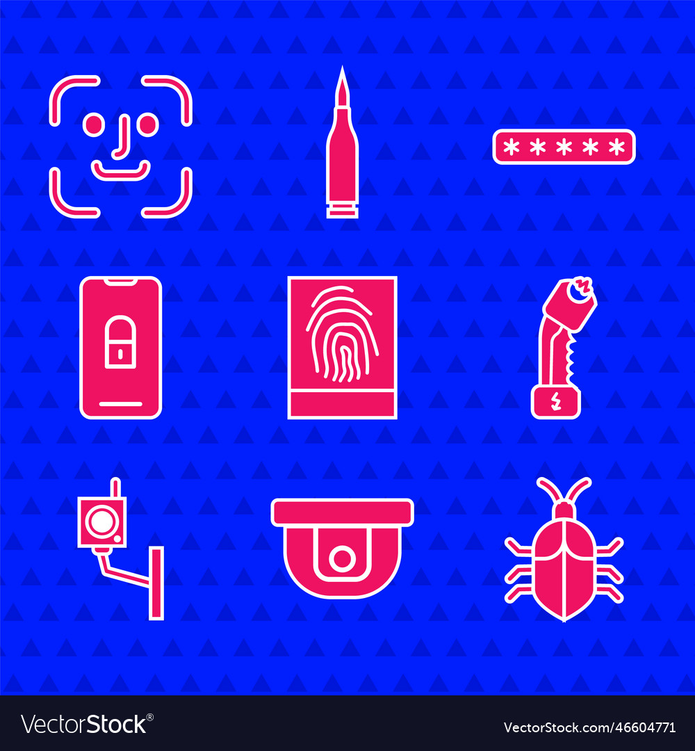 Set fingerprint motion sensor system bug concept vector image Set fingerprint motion sensor system bug concept