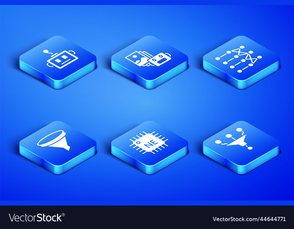 Set funnel or filter artificial intelligence vector image Set funnel or filter artificial intelligence