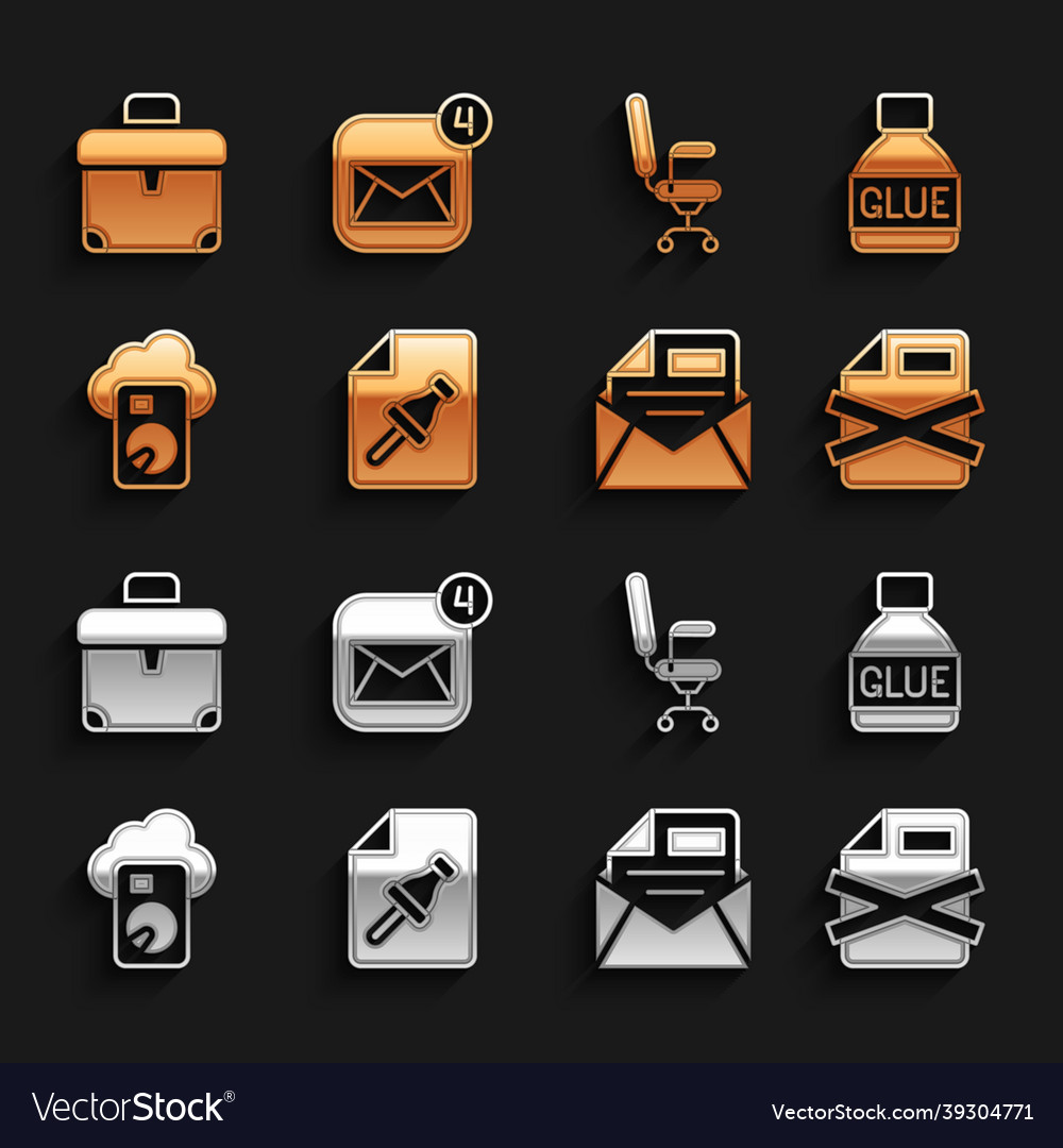 Set note paper with push button glue delete file vector image Set note paper with push button glue delete file