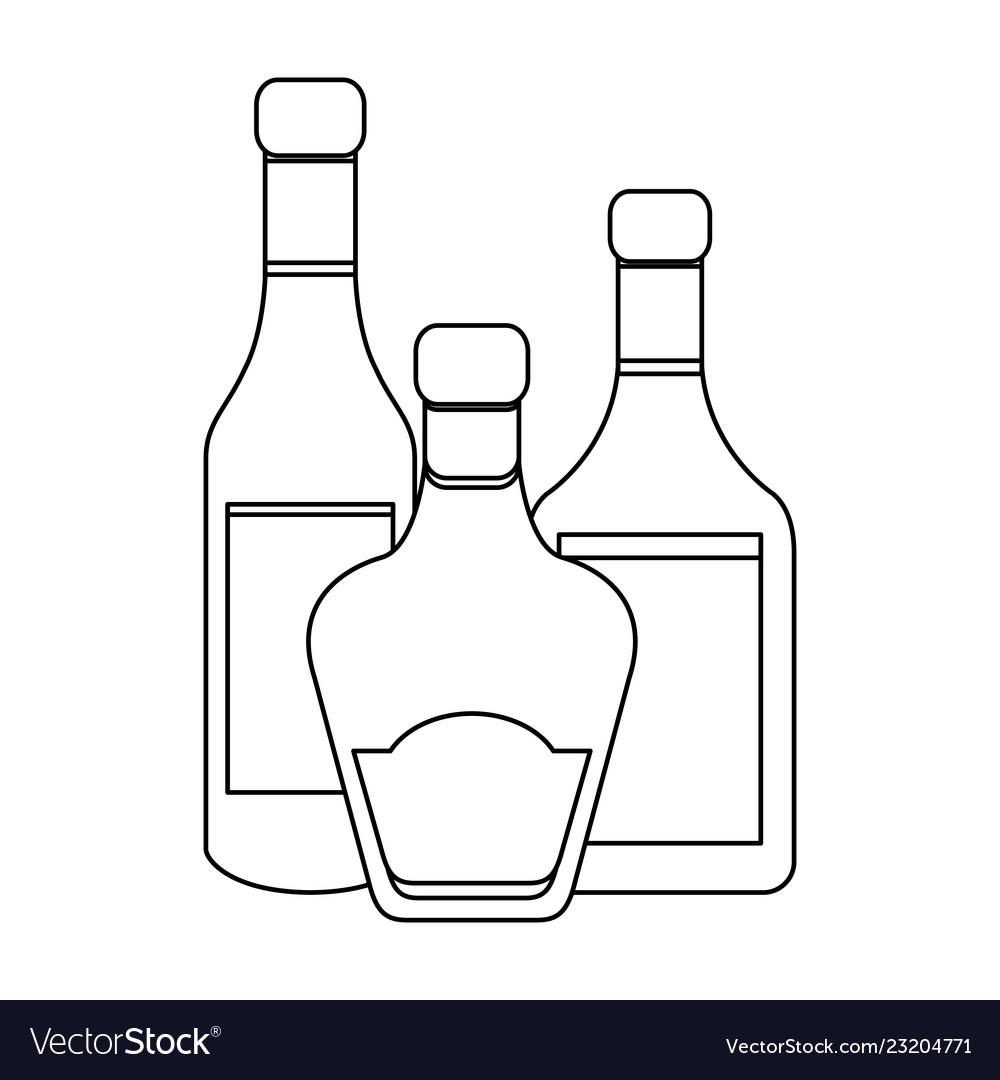 Set of alcohol drink bottles in black and white Vector Image