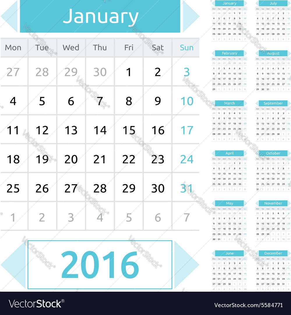 Simple european 2016 year calendar
