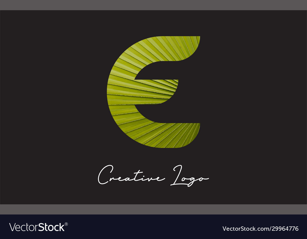 E letter logo with palm tree leaf pattern design