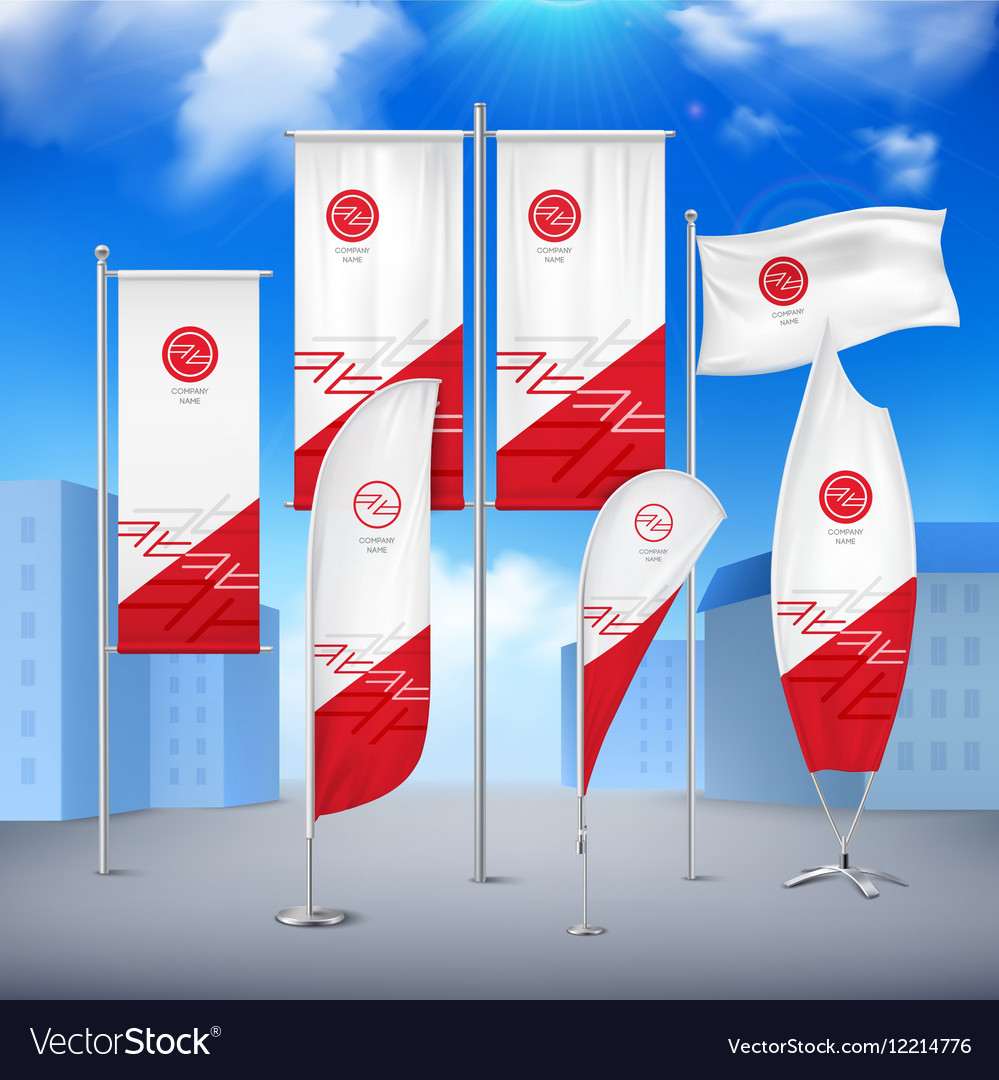 Flag Banners Collection Color Sky Background Vector Image
