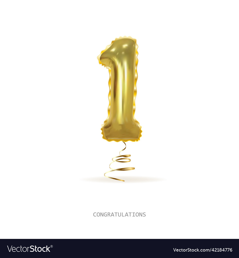 Golden number one 1 first metallic balloon party Vector Image