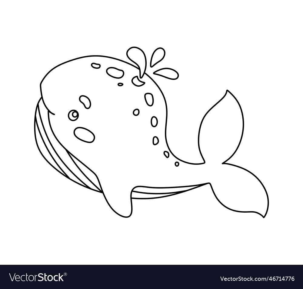 Whale character black and white coloring book Vector Image