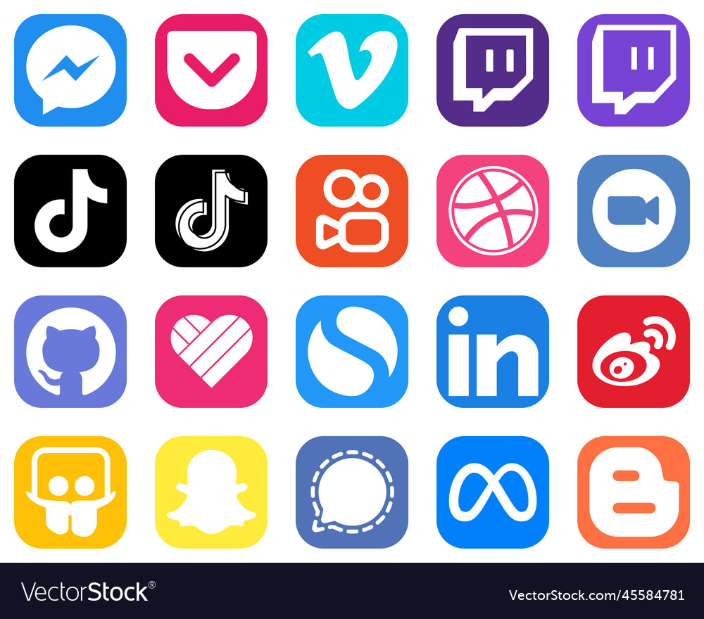 20 high resolution social media icons Royalty Free Vector