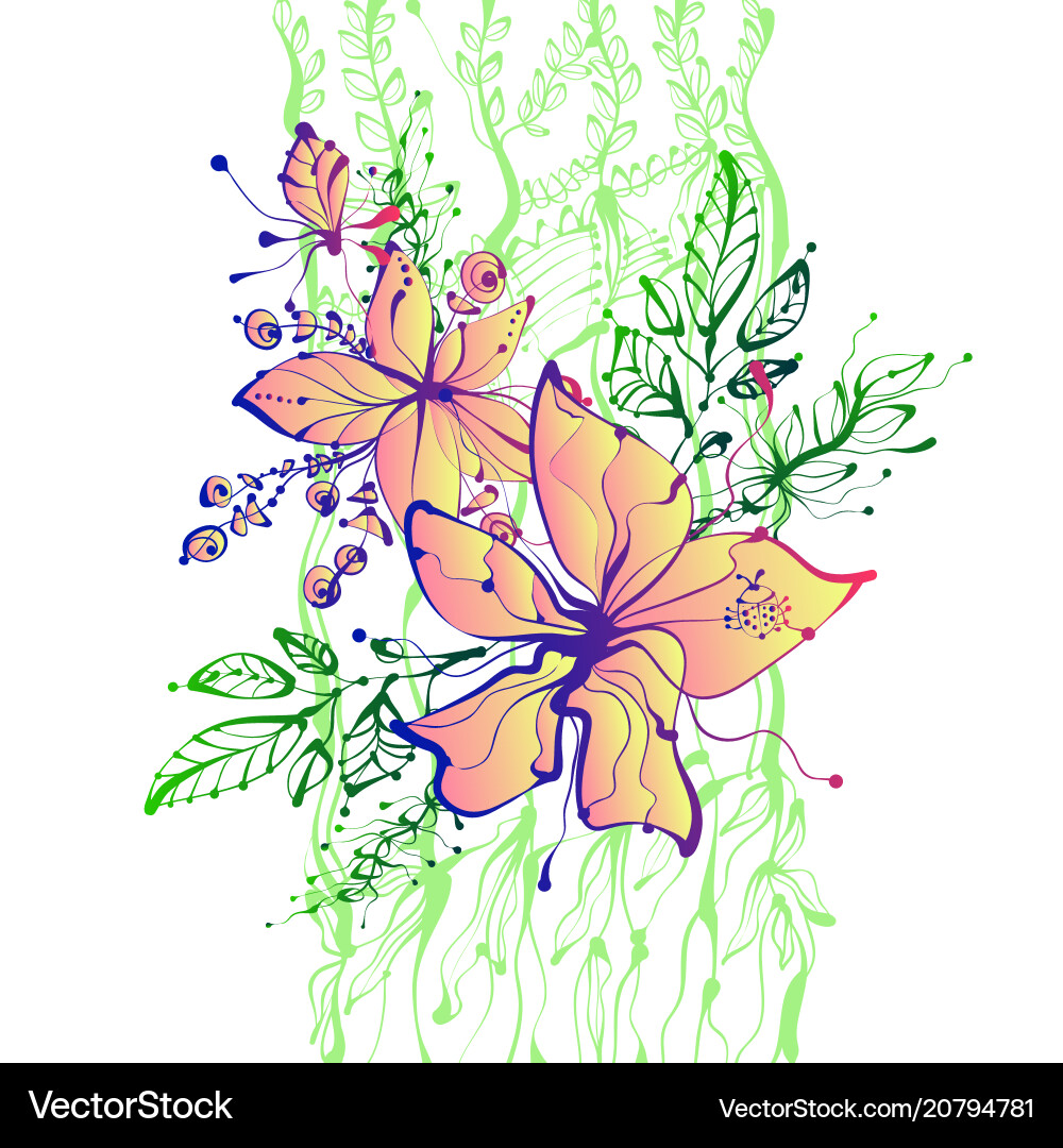 Bright fantasy hand drawn flowers Royalty Free Vector Image