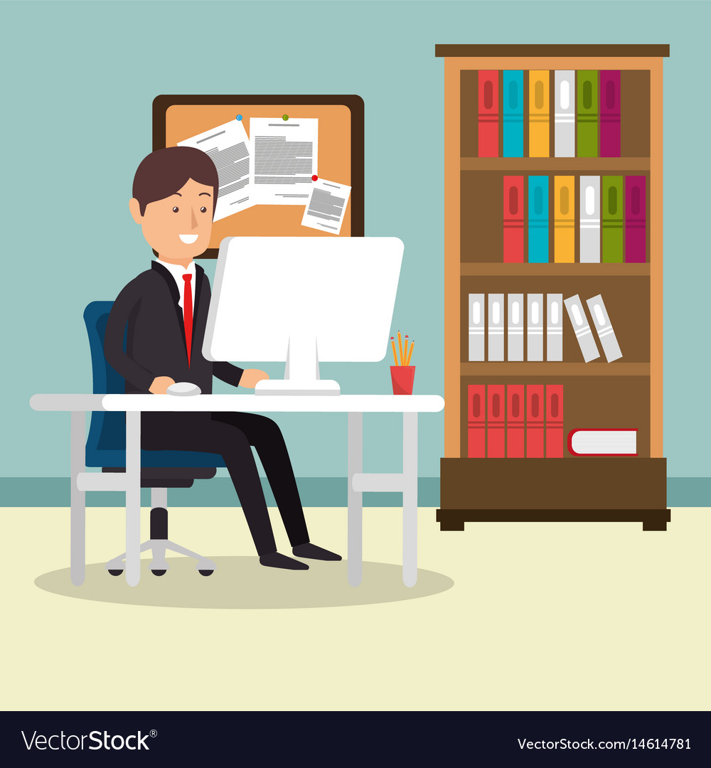 Businessman working in the office Royalty Free Vector Image