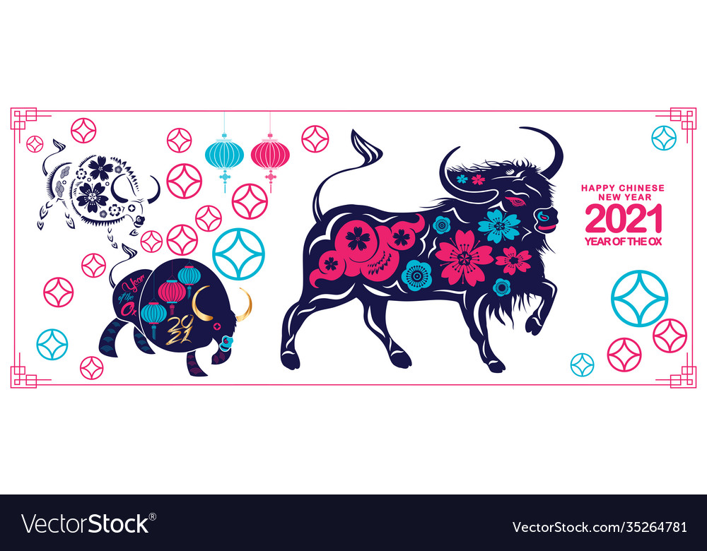 Chinese new year 2021 banner ox vector image Chinese new year 2021 banner ox