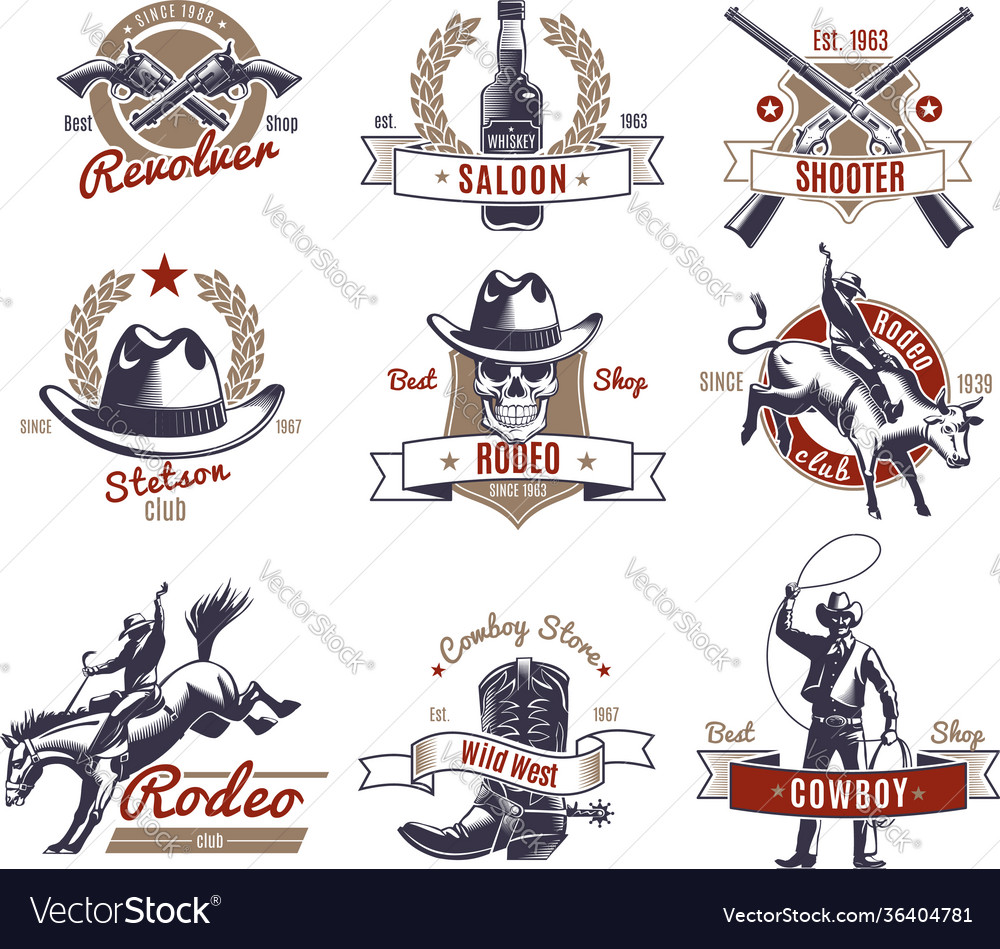 Colorful rodeo labels and logos Royalty Free Vector Image