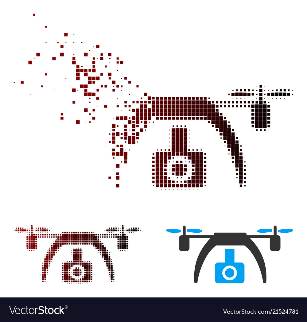 Fragmented pixel halftone drone video camera icon