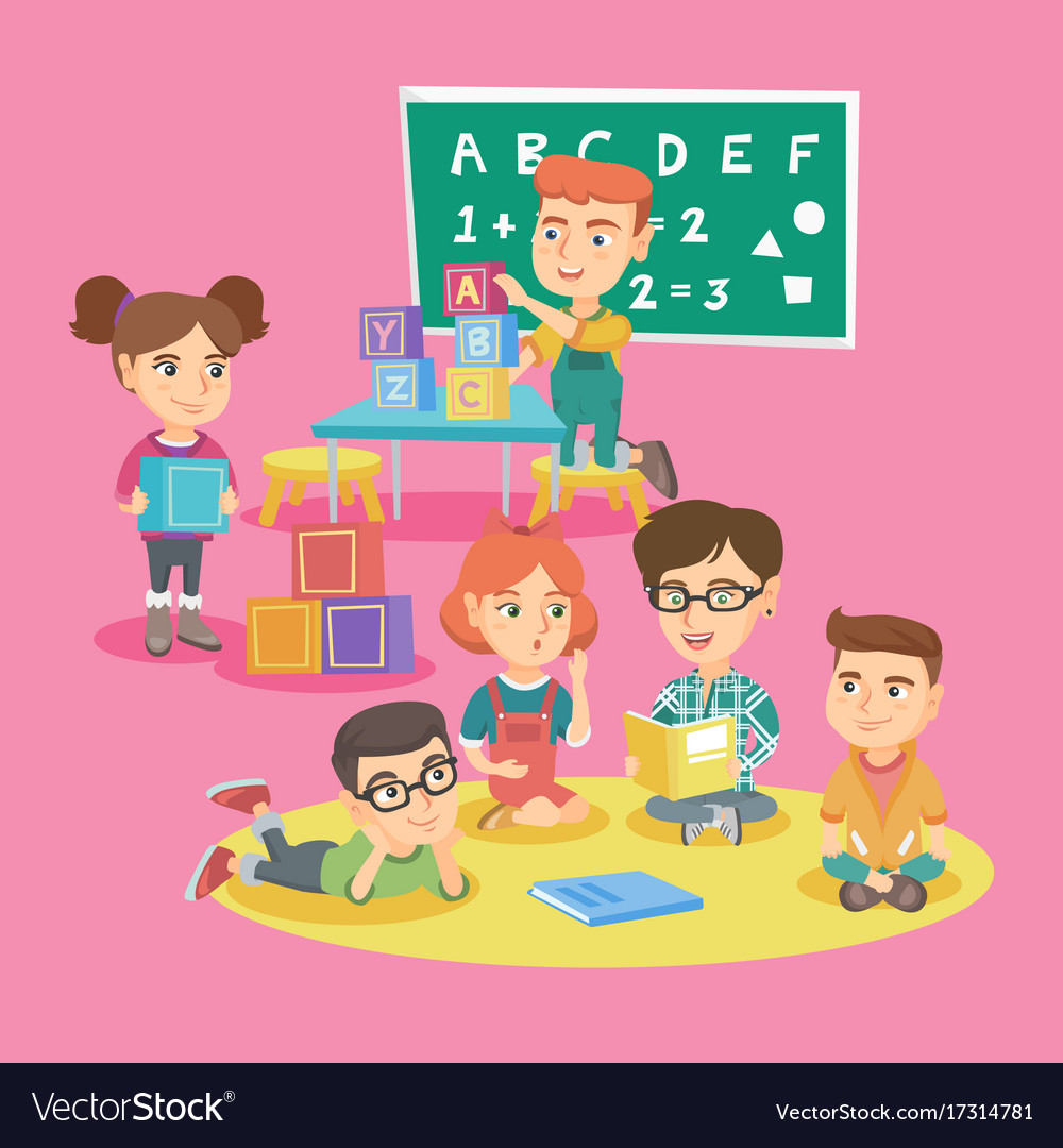 Group of children with teacher in kindergarten Vector Image