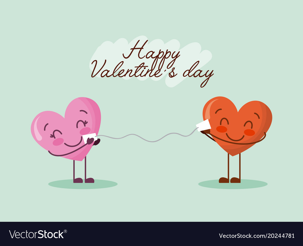 Happy valentines day card cute kawaii hearts Vector Image