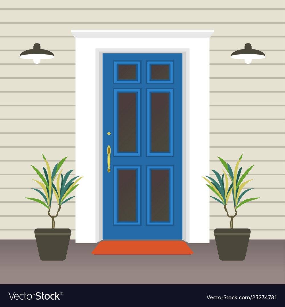 House door front with doorstep and steps porch Vector Image