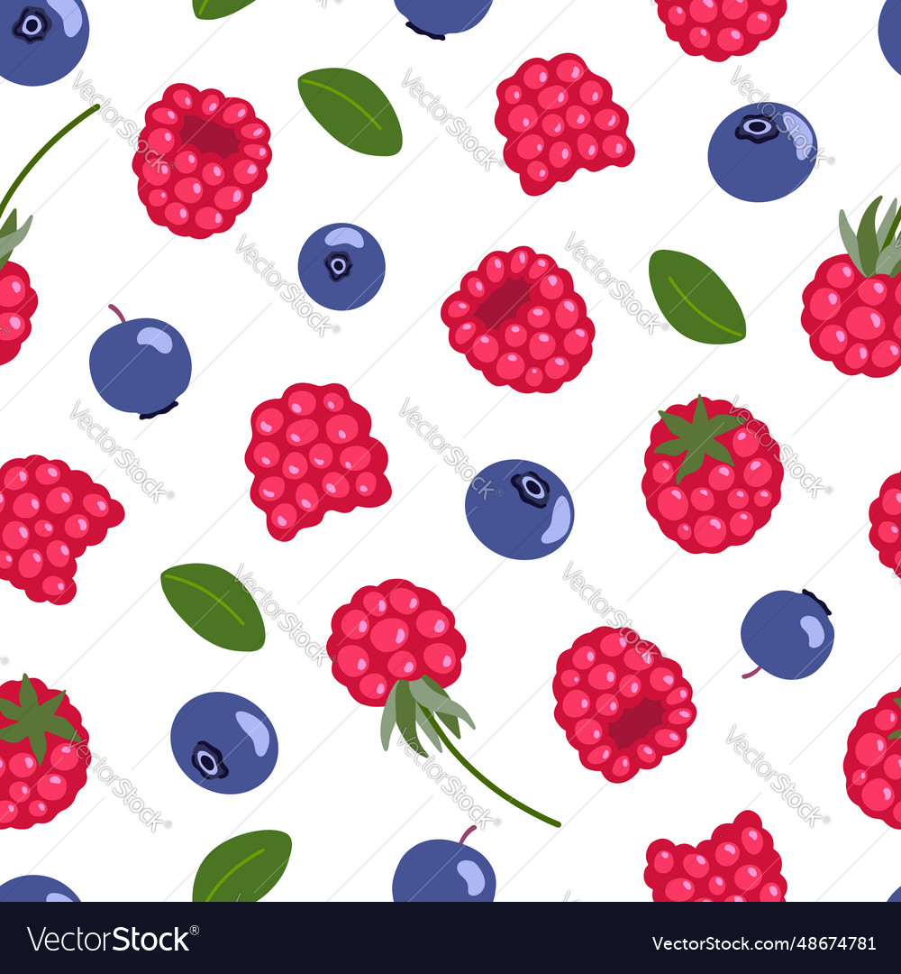 Raspberry and bilberry seamless pattern vector image Raspberry and bilberry seamless pattern