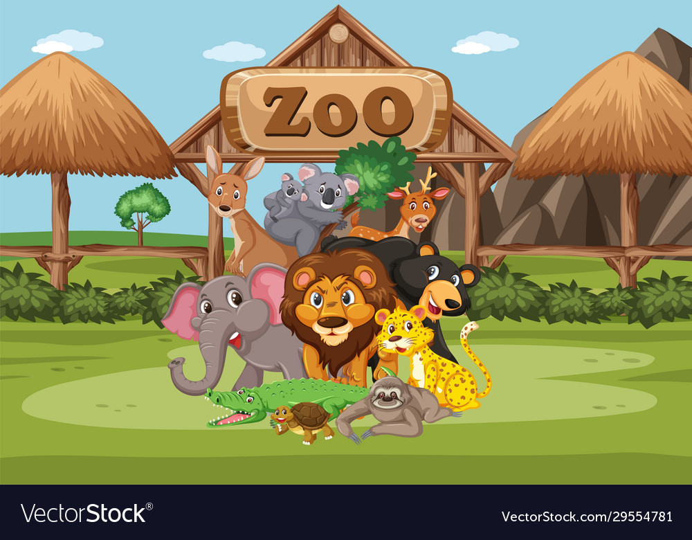 Scene with wild animals in zoo at day time Vector Image