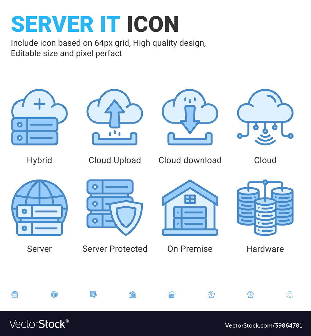 Server it and technology icon set editable size vector image Server it and technology icon set editable size