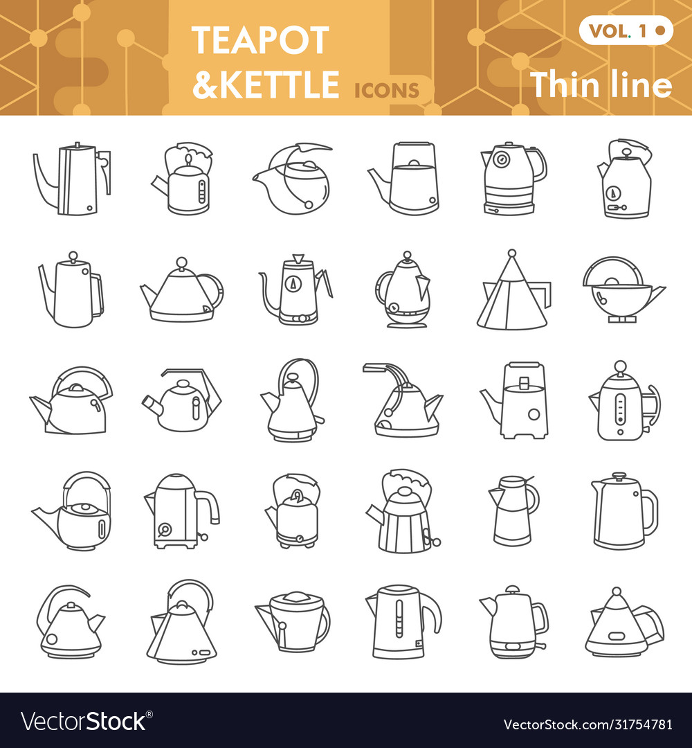 Teapots thin line icon set kettles symbols