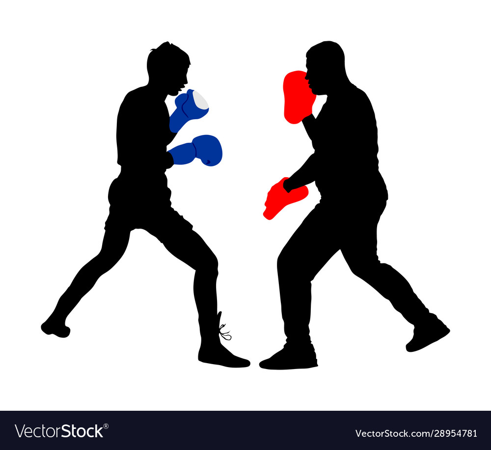 Trainer and boxer sparring fighting silhouette