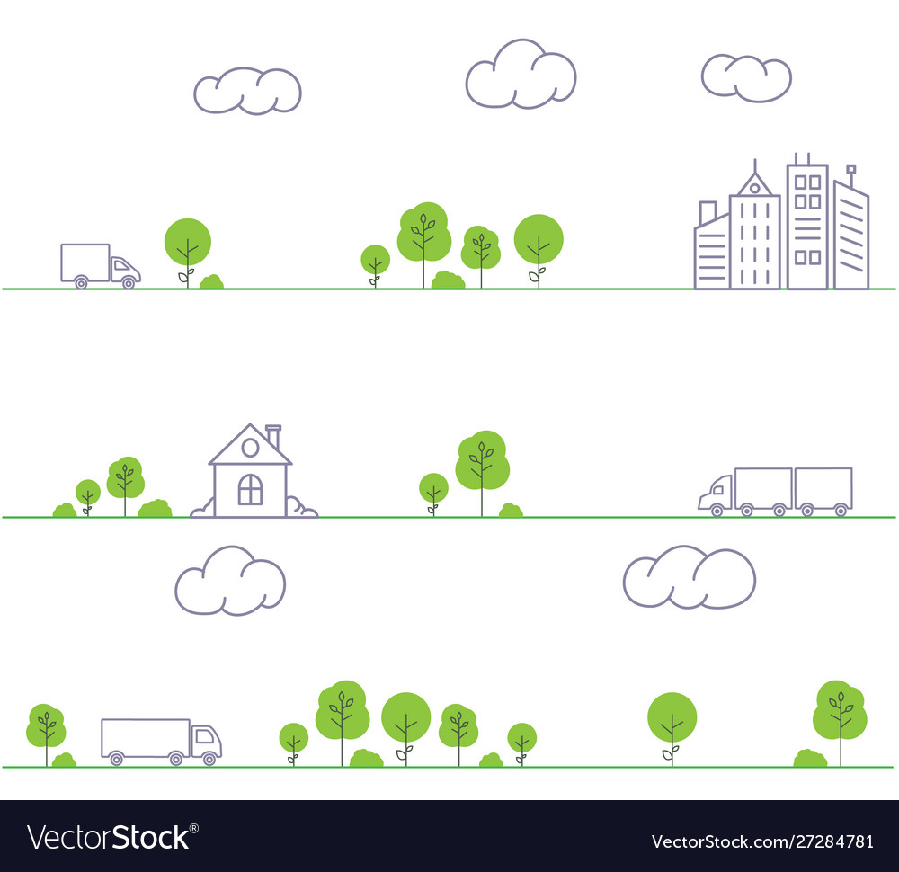 Urban landscape street with cars truck goes Vector Image