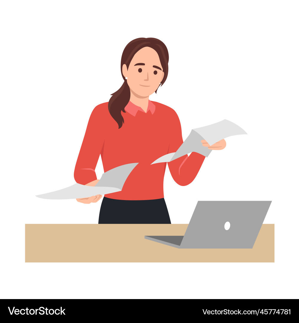 Young successful businesswoman reading documents Vector Image