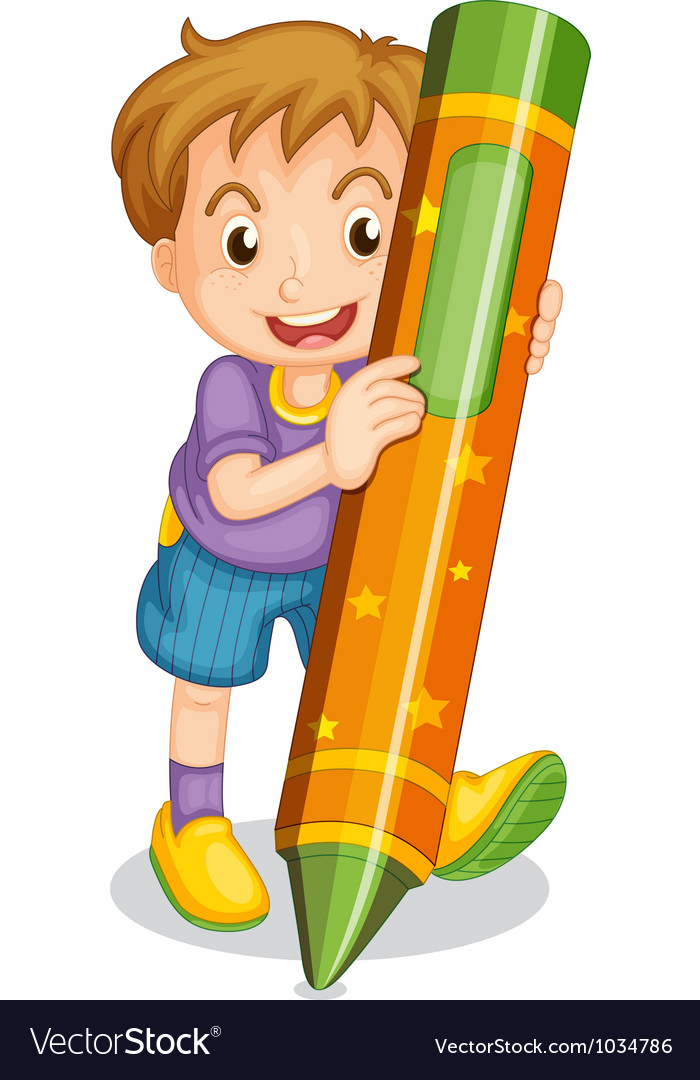 A boy holding pencil Royalty Free Vector Image