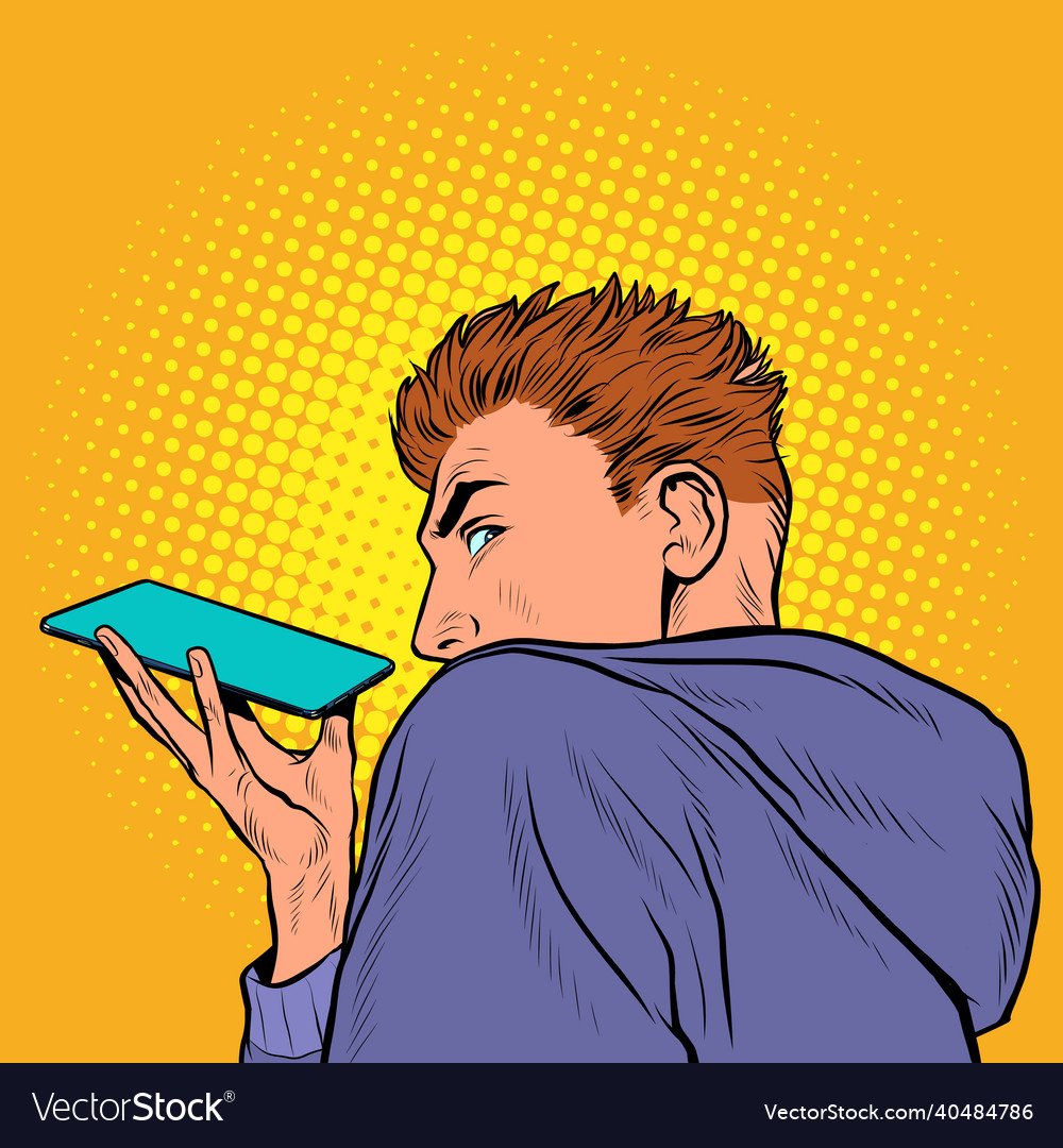 A man is talking on smartphone on speakerphone Vector Image